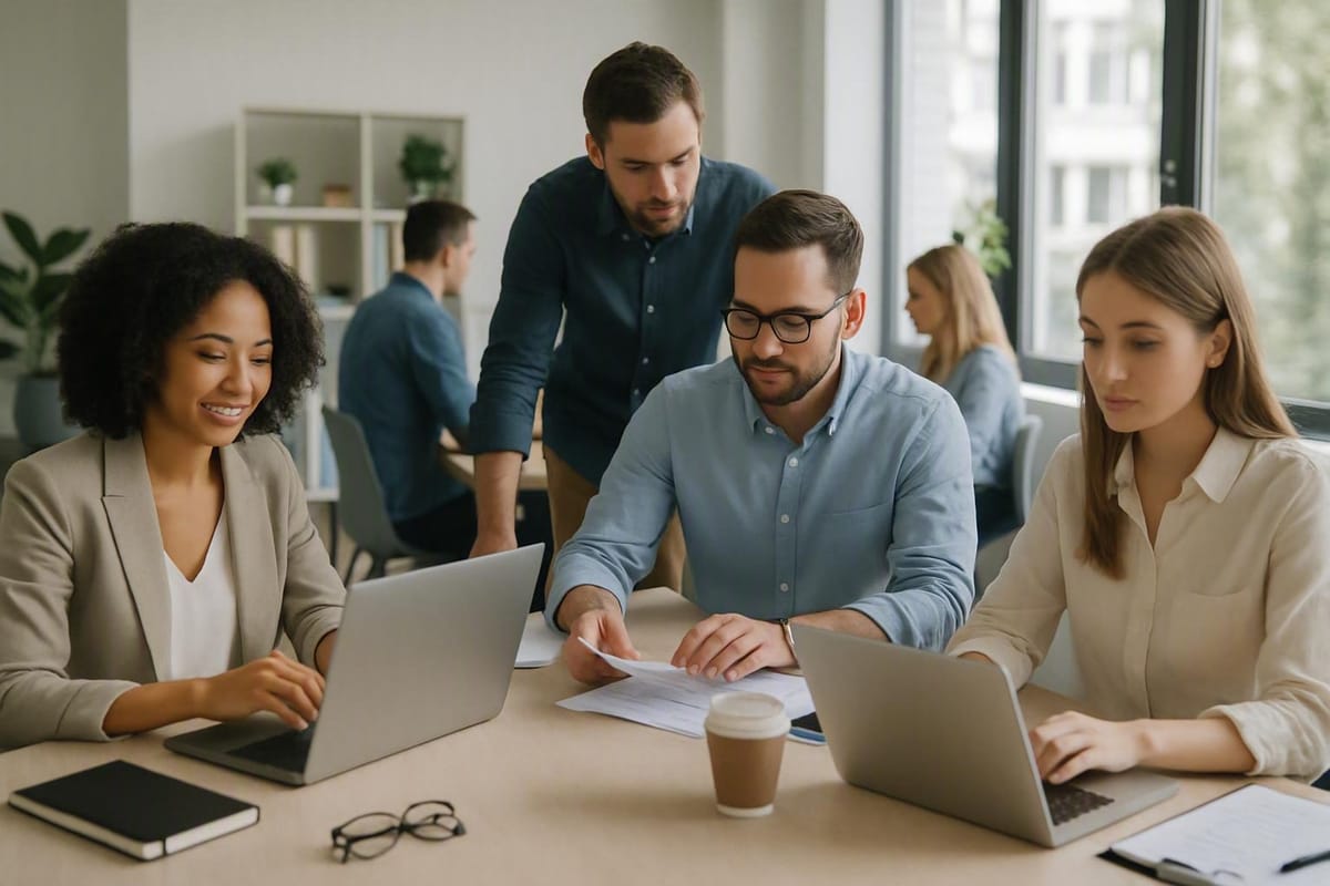 Team working in a bright office
